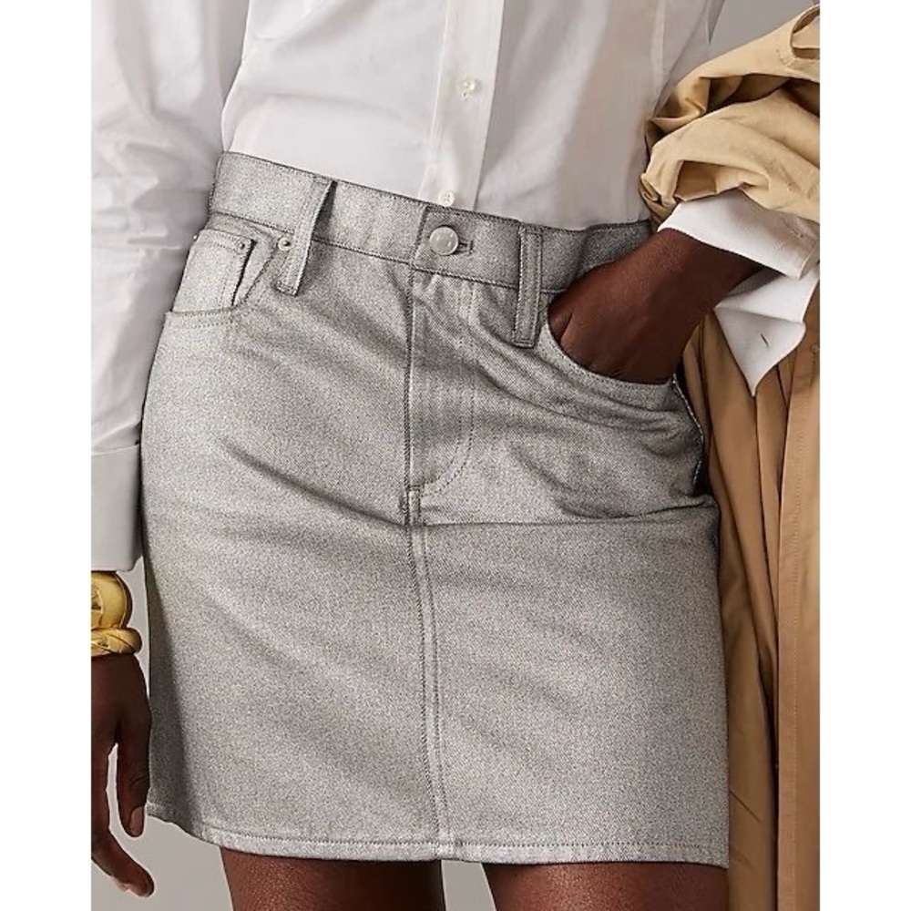 J. Crew Collection Cotton Denim Mini Skirt in Silver NWT Sz. Medium Sz. 29 Sz. 8
